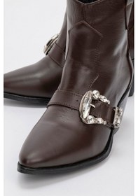 Resim Luvi Shoes Any Kahve Cilt Taşlı Hakiki Deri Kadın Topuklu Bot Kahverengi Deri 