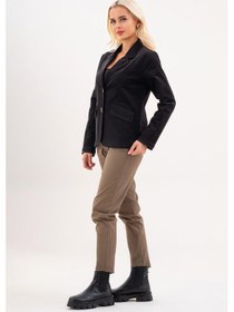 Resim Bold & Young Kadın Baskılı Kadife Blazer Ceket Likralı Pamuklu Kumaş, Astarlı, Çift Cepli Balıksırtı Siyah 