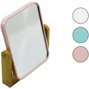Resim Dikdörtgen 20.5x15.5cm Ahşap Bambu Ayaklı Makyaj Aynası Çift Taraflı Renkli Plastik Çerçeve 