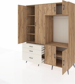 Resim Kronos Gardrop 7 Raflı 3 Çekmeceli Tek Askılı 176x59x221 Çam-çam/aytaşı Çam/aytaşı 