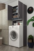 Resim Kenzlife Çamaşır Makinesi Dolabı Sinem Gri 180*066*30 Banyo Kiler Kapaklı Arkalıklı 