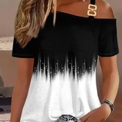 Resim Omuzdan Askılı Ombre Baskılı T-shirt, Bahar ve Yaz İçin Zincir Askılı Rahat T-shirt, Kadın Giyim 
