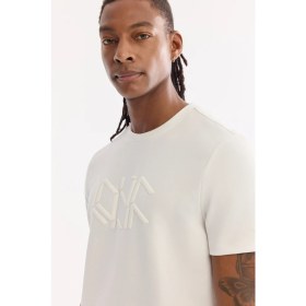Resim AVVA Erkek Ekru Bisiklet Yaka Baskılı Bi-Stretch İnterlok Regular Fit T-shirt A61Y1068 
