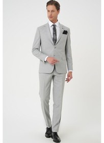 Resim Efor Slim Fit Çift Yırtmaç Dokulu Esnek Klasik Gri Takım Elbise Tk 915 Gri 