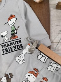 Resim Bisiklet Yaka Peanuts Friends Baskılı Alt Üst Pijama Takımı 4bb2 Gri 