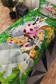 Resim BelezaHome Zoo Hayvanat Bahçesi Desenli Tek Kişilik Çocuk Yorganı Uyku Seti 