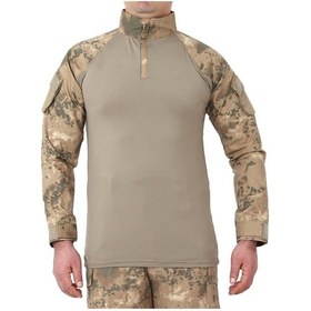 Resim Çöl Kamuflaj Combat Tişört Mikrofiber Yan Kollar Cepli Fermuarlı Slimfit Kesim Kamuflaj 
