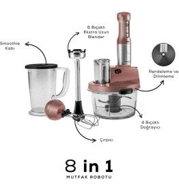 Resim Çok Fonksiyonlu 8 In 1 Cam Hazneli Uzun Mutfak Robotu, 2500 W, Pembe Renk 