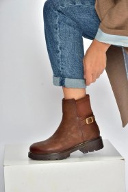 Resim Fox Shoes V674420409 Taba Kalın Tabanlı İçi Tüylü Kadın Bot Taba-Suni Deri 