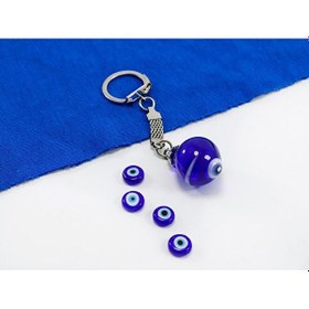 Resim Lacivert Küre Çizgili Nazar Boncuğu Anahtarlık, Hediyelik Nazar B 