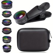 Resim 7'si 1 Arada Telefon Kamera Lens Kiti-198° Balık Gözü Lens+ 15X Makro Lens+ 0.63X Geniş Açı Lens+ Uzun Odak Lens 2x+ CPL+ Kaleydoskop+Yıldız Patlaması+, iPhone 11/12/13, Samsung/Android için Klipsli Kamera Lensi 