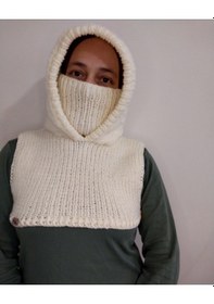 Resim Kemzey Handmade El Yapımı Balaklava, Örgü Şapkalı Boyunluk , Yünlü Şapka Beyaz 