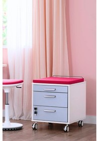 Resim Creo Mobili Çekmeceli Kilitli Tekerlekli Vega Keson, Oturulabilir Ofis Ve Ev Komodini, Beyaz/fuşya 