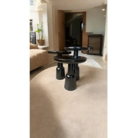 Resim Wood Wooden Ahşap 3lü Set Ürgüp Mantar Yan Sehpa Modern Siyah Renk Fiskos 