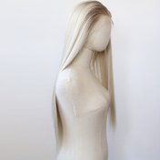 Resim Unisex-Yetişkin Uzun Düz Sentetik Dantel Ön Peruk - Önceden Yolunmuş Saç Çizgisi, Yüksek Sıcaklık Elyafı, %180 Yoğunluk, 13x3 Dantel Alanı, Isıya Dayanıklı, Bal Sarısı Platin Ombre, Tüm İnsanlar İçin Moda Peruk 