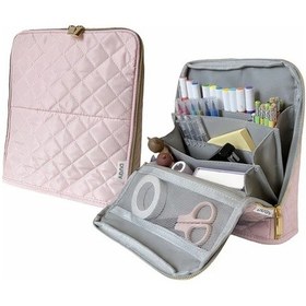 Resim Willowhaven Pembe 9 Cep Çift Fermuarlı Çok Amaçlı Ayaklı Makyaj Kalem Çantası 