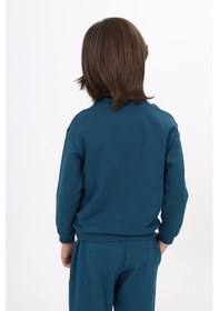 Resim Toontoy Kids Toontoy Erkek Çocuk Relax Fit Bisiklet Yaka Hafif Düşük Omuz Baskılı Sweatshirt - 2 İplik Petrol Mavi 