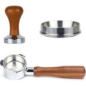 Resim Three Beans Espresso Makinesi Dipsiz Kolu Paslanmaz Çelik 54MM Platin Zengin 8 Serisi Için Uygun Üç Kulak Masif Ahşap Kahve Makinesi Aksesuarları (Yurt Dışından) 