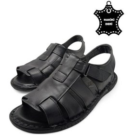 Resim Magic Shoes Hakiki Deri Ortopedik Erkek Sandalet Siyah-22 