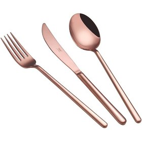 Resim Arsel Lotus Titanyum Rose Gold 36 Parça Parlak Bakır Renk Çatal Kaşık Bıçak Takımı 304 Kalite 4mm Set Metalik 