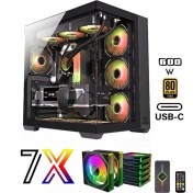 Resim Zeiron Mirage X7 Tuş ve Kumanda Kontrolcülü 7x120 mm Gerçek ARGB Fanlı 600W 80Plus PSU Gaming Boş Akvaryum Bilgisayar Kasası 