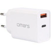 Resim Omars 20W PD Çift Portlu USB C ve USB A Hızlı Şarj Cihazı Beyaz 