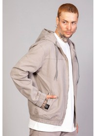Resim Erkek Kapüşonlu Oversize Marsıan Füme Kot Ceket Füme 