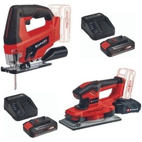 Resim Einhell TC-JS 18 Li Akülü Dekupaj + TE-OS 18/230 Akülü Zımpara Makinesi + 2 x 2.5 Ah Akülü Starter Set 