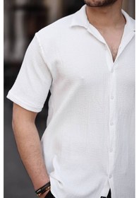 Resim Tex Republic Erkek Beyaz Oversize Yazlık Bürümcük Gömlek Beyaz 