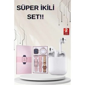 Resim Pileli Store 3 Kordonlu Dokunmatik Ekran Akıllı Saat ve 2.nesil Kablosuz Bluetooth Kulaklık Anc/enc 