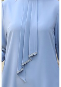 Resim Raika Moda Işıltı Taş Detaylı Büyük Beden Tesettür Tunik Gri 