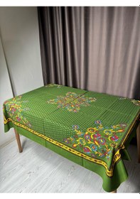 Resim Kolay Temizlenebilir Renkli Cıvıl Cıvıl Desenli Masa Örtüsü 170x170 Cm Yeşil - Siyah 