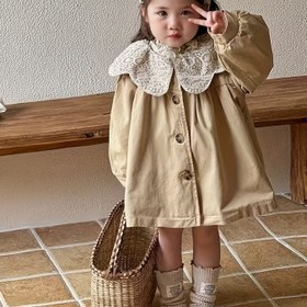 Resim Kızlar İçin İngiliz Tarzı Kore Stili İlkbahar/Sonbahar Uzun Kollu Hırka - Bej Dantel Detaylı Yuvarlak Yaka Günlük ve Özel Günler İçin Makinede Yıkanabilir Dış Giyim 