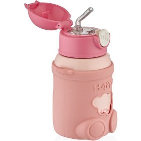 Resim Shotay St-8816 480ml Askılı Silikon Kılıflı Pipetli Pembe Çelik Matara 