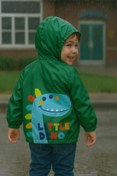 Resim Mika Bebek & Çocuk Dinozor Desenli Kapüşonlu Erkek Çocuk Yeşil Yağmurluk 