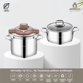 Resim Amboss Ocean 4-6 Litre Matik Paslanmaz Çelik İndüksiyon Uyumlu Düdüklü Tencere Seti (Rose) 