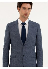 Resim Cacharel Mavi Slim Fit Kareli Takım Elbise 