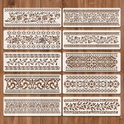 Resim 10 adet Çizgi Sınır Dekorasyon Boyama Şablonları, çiçek sınır şablonları, 29.97cm * 9.91cm Duvarlar, Mobilya, Ahşap ve Kağıt Üzerine Boyama için Yeniden Kullanılabilir Mobilya Satırı Şablonu, Yıkanabilir 