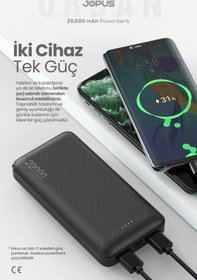 Resim Jopus 20000mAh Powerbank - Led Işık Göstergeli - Taşınabilir Şarj Cihazı - Siyah JP-P10A 