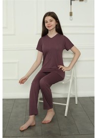 Resim Akbeniz Kız Çocuk Penye Pijama Takım 20399 Mürdüm 
