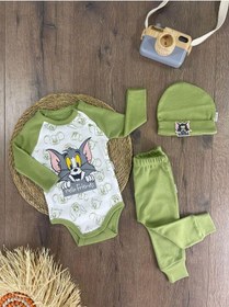 Resim Hello Friends Alttan Çıtçıtlı Bereli Unisex 3lü Bebek Takım Yeşil 