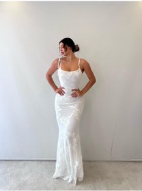 Resim Pink Life Beyaz Ayarlanabilir Askılı Çiçekli Astarlı Maksi Beyaz 