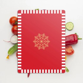 Resim Decovetro Cam Kesme Tahtası ve Sunumluk Kırmızı Beyaz Kar Tanesi Desenli 30X40 cm 