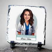 Resim Karikatürlü En Başarılı Kadın Aile Hekimi Dekoratif Taş 
