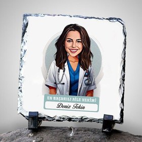 Resim Karikatürlü En Başarılı Kadın Aile Hekimi Dekoratif Taş 