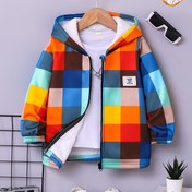 Resim Erkek Çocuklar İçin Günlük Moda Kapüşonlu Fermuarlı Ceket, Tam Vücut Renkli Ekose Desenli Kaban, Hafif ve Rahat Spor Giyim, Sonbahar/Kış için Çok Yönlü, Canlı Renkler ile Dış Mekan Aktiviteleri ve Günlük Kullanım İçin Uygun, Çocuklar İçin Harika Bir Hediye Seçeneği 