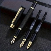 Resim Şık 3 parçalı kalem seti, ergonomik metal kalem, çıkarılabilir kapak ve orta uçlu, hat sanatı ve ofis uygulamaları için ideal, hediye kutusunda paketlenmiştir. 