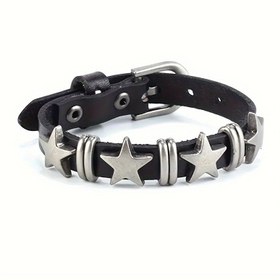 Resim 1 adet Cool Street Punk Tarzı Pentagram Bileklik, Erkekler ve Kadınlar Günlük Giyim için Uygun 