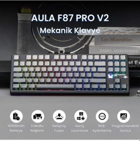 Resim Aula F87 Pro V2 Mekanik Rgb Tkl Graywood V4 Switch Kablosuz Makrolu Hot Swap Klavye Gradyan Gri 