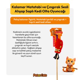 Resim PetzzCats Kalamar Matatabi ve Çıngırak Sesli Kedi Oltası Oyuncağı Kırmızı 42 Cm 